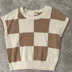 moon & madison Cream and Brown Checkered Top